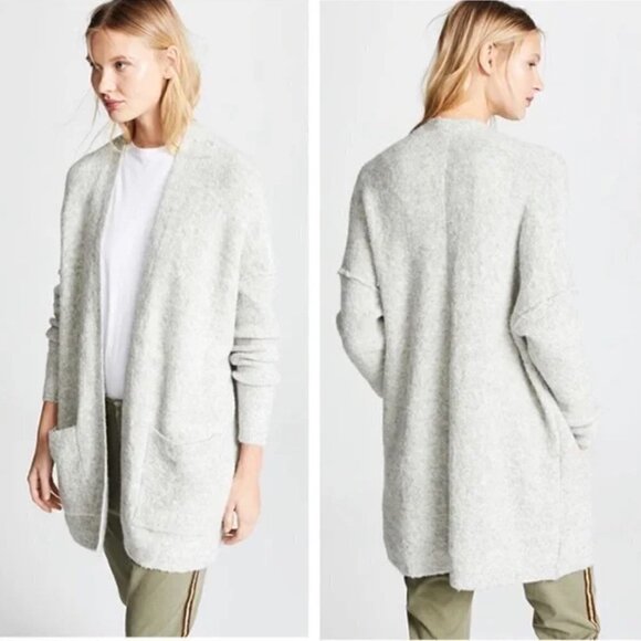 Free People Gray Phantom Cozy Wool Blend Mid Length Oversized Cardigan M - Picture 1 of 8